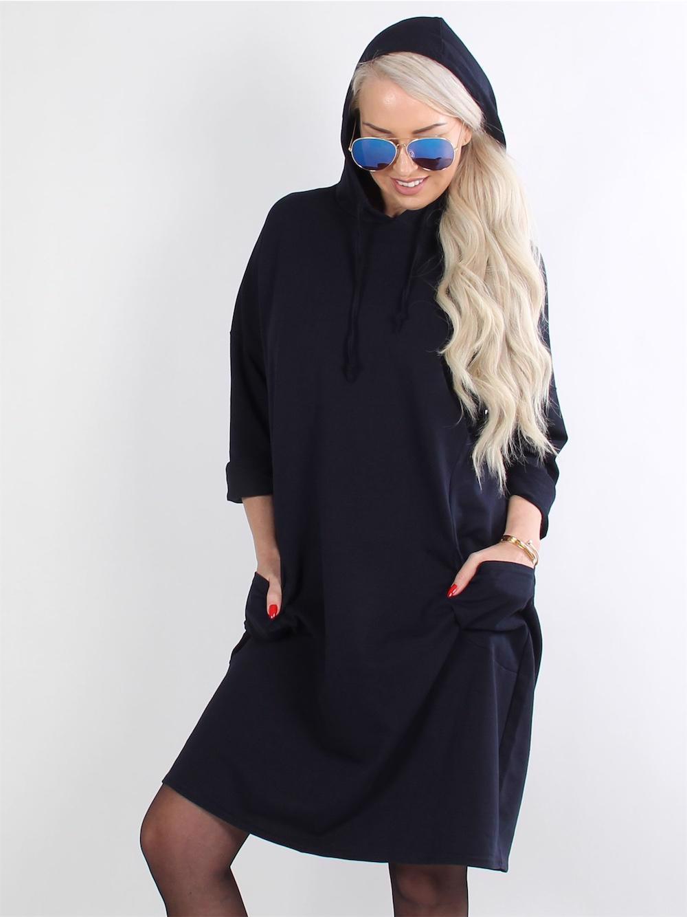 Idax - Armygrøn oversize joggingkjole med lommer og hætte